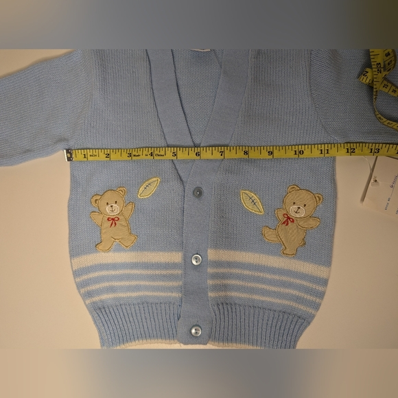 NEW Vintage Baby Kisses 24M Blue Sweater 3 Button Long Sleeve Bear with Football - Picture 9 of 11
